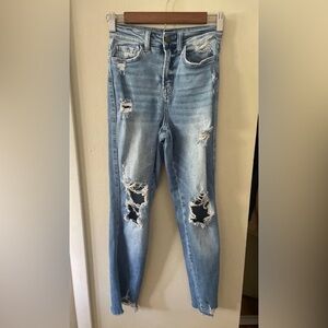 Flying Monkey Light Blue Distressed Straight Leg Jeans